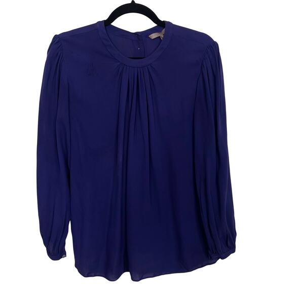 Halston Heritage Silk Button Back Long Sleeve Blouse Top Purple Size 4 Crew Neck - Picture 1 of 11